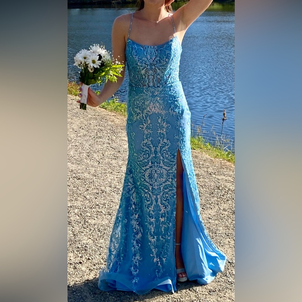 Aria Couture Prom Dress A-Line Sequined Light Blue Size Small